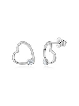 Ornate Jewels - 925 Silver Round American Diamond Heart Shaped Solitaire Earring For Women & Girls (One Size)