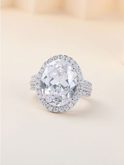 Ornate Jewels - 925 Silver 5.5 Carat Oval American Diamond Halo Ring For Women & Girls