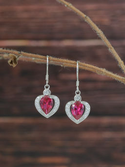 Ornate Jewels - 925 Silver 1.5 Carat Red Ruby Heart Dangle Earring For Women & Girls (One Size)