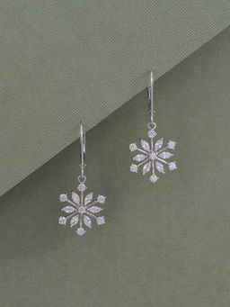 Ornate Jewels - 925 Silver Snowflake American Diamond Danglers Earring for Women and Girls (One Size)