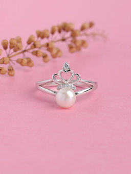 Ornate Jewels - 925 Silver 6.5 MM Freshwater Pearl Heart Solitaire Ring for Women and Girls