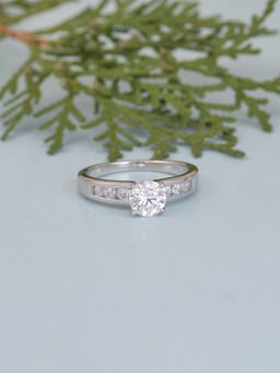 Ornate Jewels - 925 Silver 0.5 Carat Round American Diamond Solitaire Ring For Women & Girls