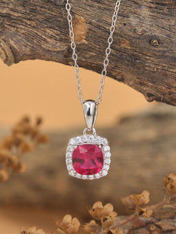 Ornate Jewels - 925 Silver 1.5 Carat Cushion Cut Red Ruby Pendant With Chain For Women & Girls (Free Size)