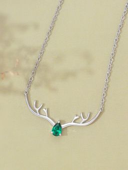 Ornate Jewels - 925 Silver Green Emerald Deer Necklace for Women and Girls (Free Size)