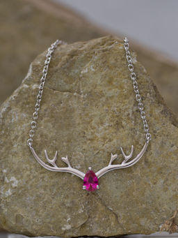Ornate Jewels - 925 Silver Red Ruby Deer Necklace for Women and Girls (Free Size)