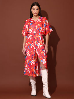 PURVAJA - Printed Wrap Red Dress