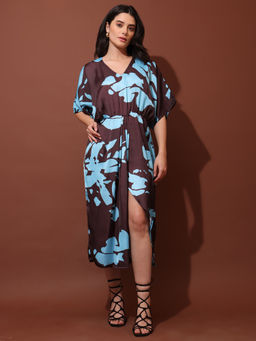 PURVAJA - Printed Wrap Brown Dress