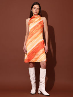 PURVAJA - Printed A-Line Orange Dress