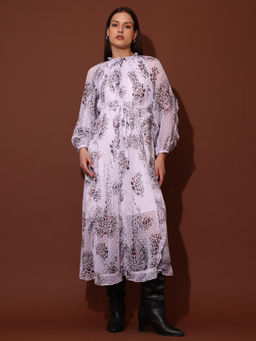 PURVAJA - Printed Ruffled White Dress