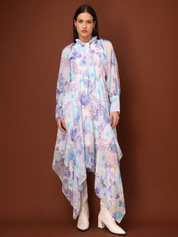 PURVAJA - Printed Asymmetric Blue Dress