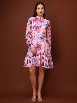 PURVAJA - Printed Fit and Flared Multi Color Dress