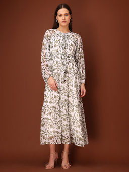PURVAJA - Printed Tiered Green Dress