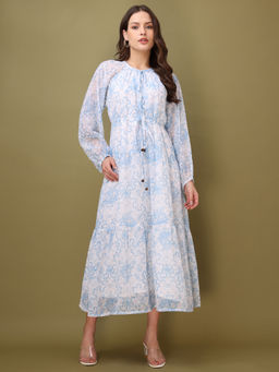 PURVAJA - Printed Tiered Blue Dress