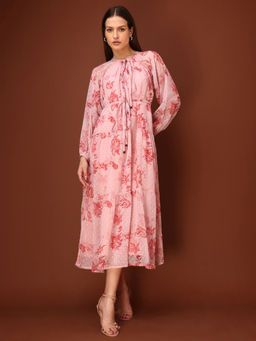 PURVAJA - Printed Tiered Peach Dress