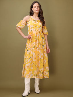PURVAJA - Printed Maxi Yellow Dress