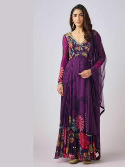 Basanti Kapde aur Koffee - Purple Georgette Embroidered Anarkali Dress with Dupatta