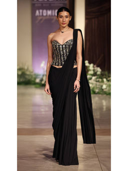 Basanti Kapde aur Koffee - Black Draped Saree with Corset Stitched Blouse