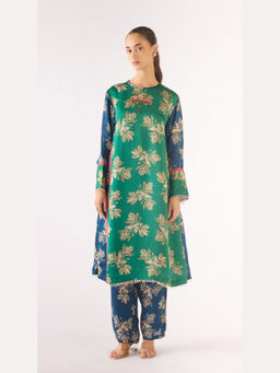 Basanti Kapde aur Koffee - Teal Organza Embroidered Kurta with Pant