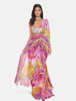 Basanti Kapde aur Koffee - The Sunset Serenade Draped Saree with Stitched Blouse