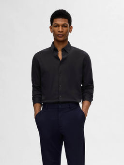 Selected - Black Jersey Slim Fit Casual Shirt