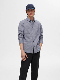 Selected - Blue Organic Cotton Full Sleeves Casual Shirt