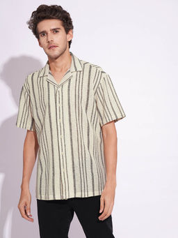 Selected - Beige Textured Short Sleeves Casual Shirt