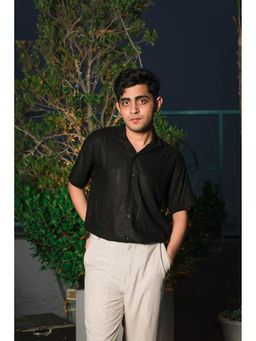 JAVINISHKA - Black Linen Regular Fit Casual Shirt