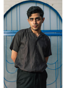 JAVINISHKA - Charcoal Linen Regular Fit Casual Shirt