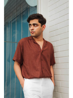 JAVINISHKA - Chocolate Brown Linen Regular Fit Casual Shirt