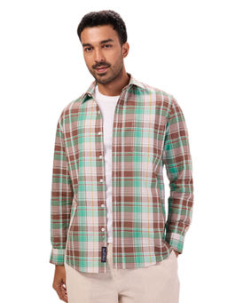 Bombay High - Men's Comfort Fit Pure Cotton Green Check Casual Shirt