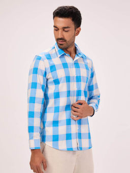 Bombay High - Men's Comfort Fit Pure Cotton Blue Check Formal Shirt