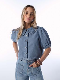 ONLY - Womens Solid Regular Blue Shirt