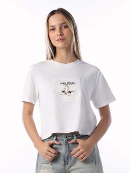 ONLY - Womens Typography Relaxed Fit White Shirt
