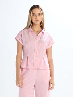ONLY - Womens Striped Slim Pink Shirt