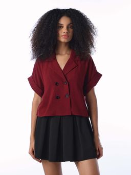 ONLY - Womens Solid Boxy Maroon Shirt
