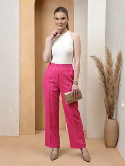 AAREIN - Fuchsia Linen Solid Pintucks Trouser