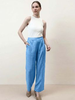 AAREIN - Blue Linen Solid Pintucks Trouser