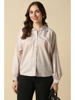 Allen Solly - Women Beige Stripe Long Sleeves Shirt