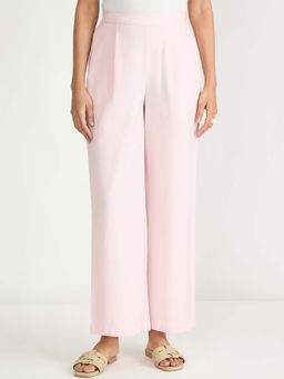 Femmella - Baby Pink Cotton Linen Straight Trousers