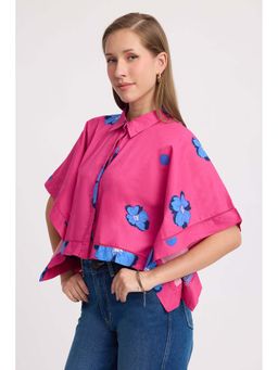 Virgio - Floral Cotton Floral Kaftan Crop Shirt for Women