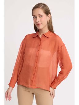 Virgio - Solid Viscose Relaxed Sheer Shirt for Women