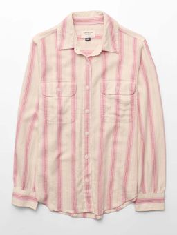 American Eagle - AE Linen-Blend Button-Up Pink Stripes Shirt
