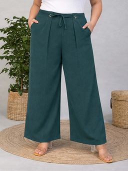 Martini - Women Green Plus Size Eyelet Women Western Trousers