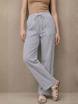 Outzidr - Blue High Waist Striped Pants