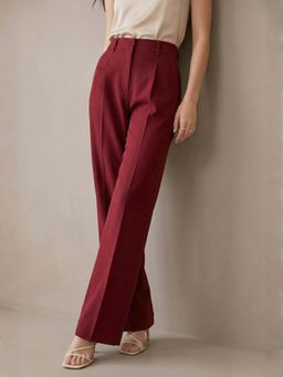 Outzidr - Red High Waist Front Pleated Pants