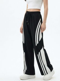 Outzidr - Black High Waist Side Striped Trackpant