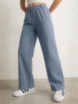Outzidr - Blue High Waist Wide Leg Pant