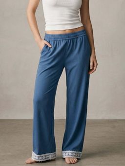 Outzidr - Blue High Waist Lace Hem Pant