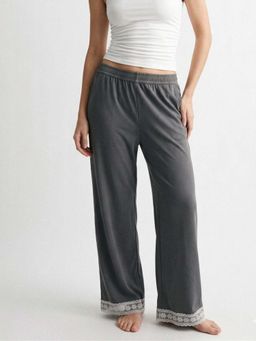 Outzidr - Grey High Waist Lace Hem Pant