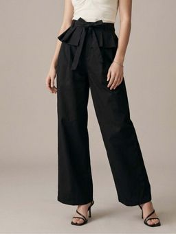 Outzidr - Black High Waist Trouser with Belt Skirt Detail